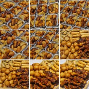 Small Chops ( Spring roll 10psc ,Samosa 10psc Mosa10psc,Peppered chicken small bite size 10psc ,Puff puff 30psc)