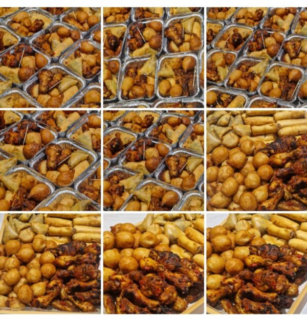 Small Chops ( Spring roll 10psc ,Samosa 10psc Mosa10psc,Peppered chicken small bite size 10psc ,Puff puff 30psc)